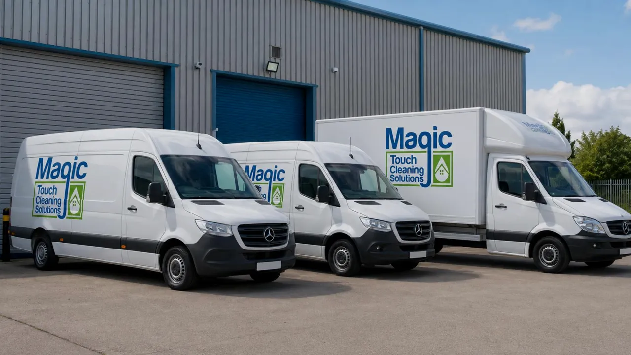 Three Magic Touch Cleaning Solutions vans in the company livery