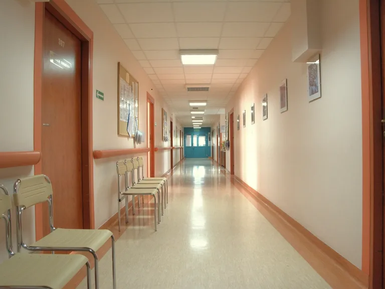 A clinic waiting corridor
